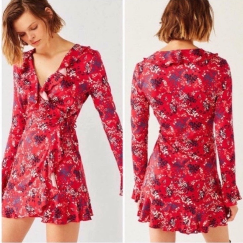 Urban Outfitters Red Floral Wrap Mini Dress